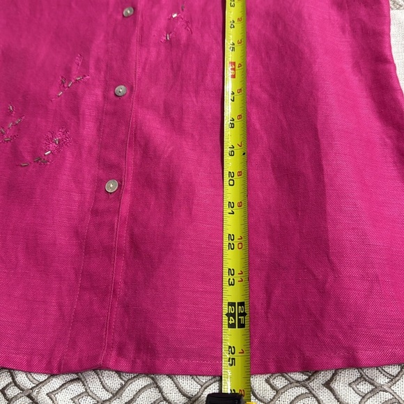 (T6) Laura Scott Women's Pink Embroidered 3/4 Sleeve Linen Blouse, Size 4P - Picture 10 of 11